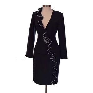 Lela Rose Black Blazer Skirt Suit Set  Size 8